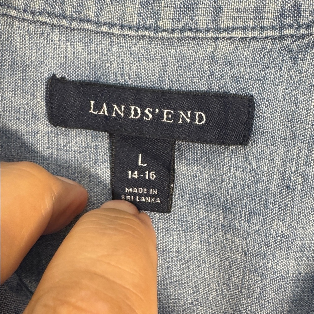 Lands' End Light Blue Denim Casual Button pullover button collar shirt - Picture 2 of 6